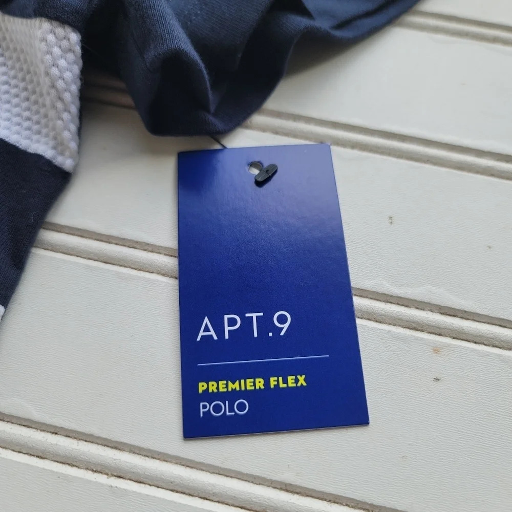 NWT Apt 9 Premier Flex Polo Short Sleeve Navy Blue White Striped Stretch Sz XL - Picture 4 of 10